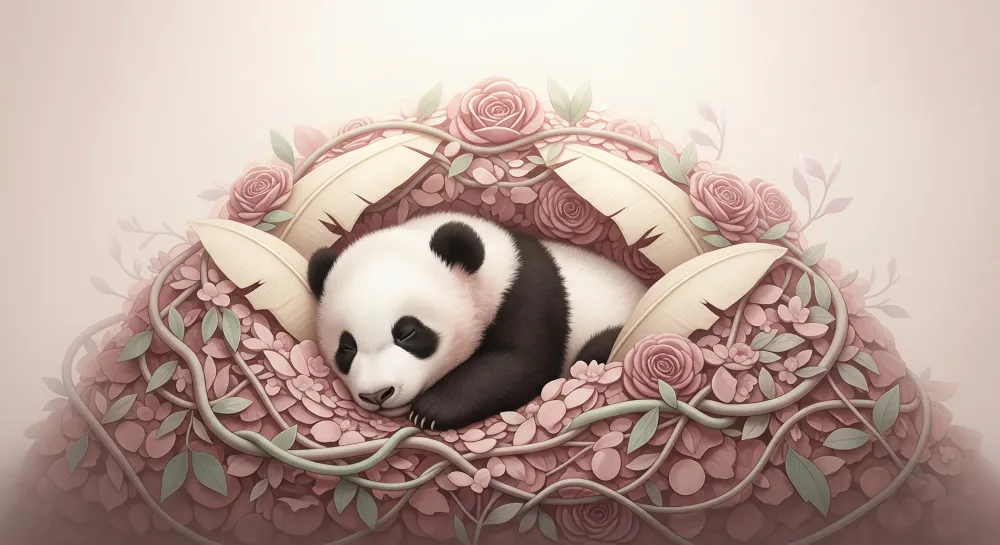 Papel de parede quarto bebê | Spavaći panda usred cvijeć