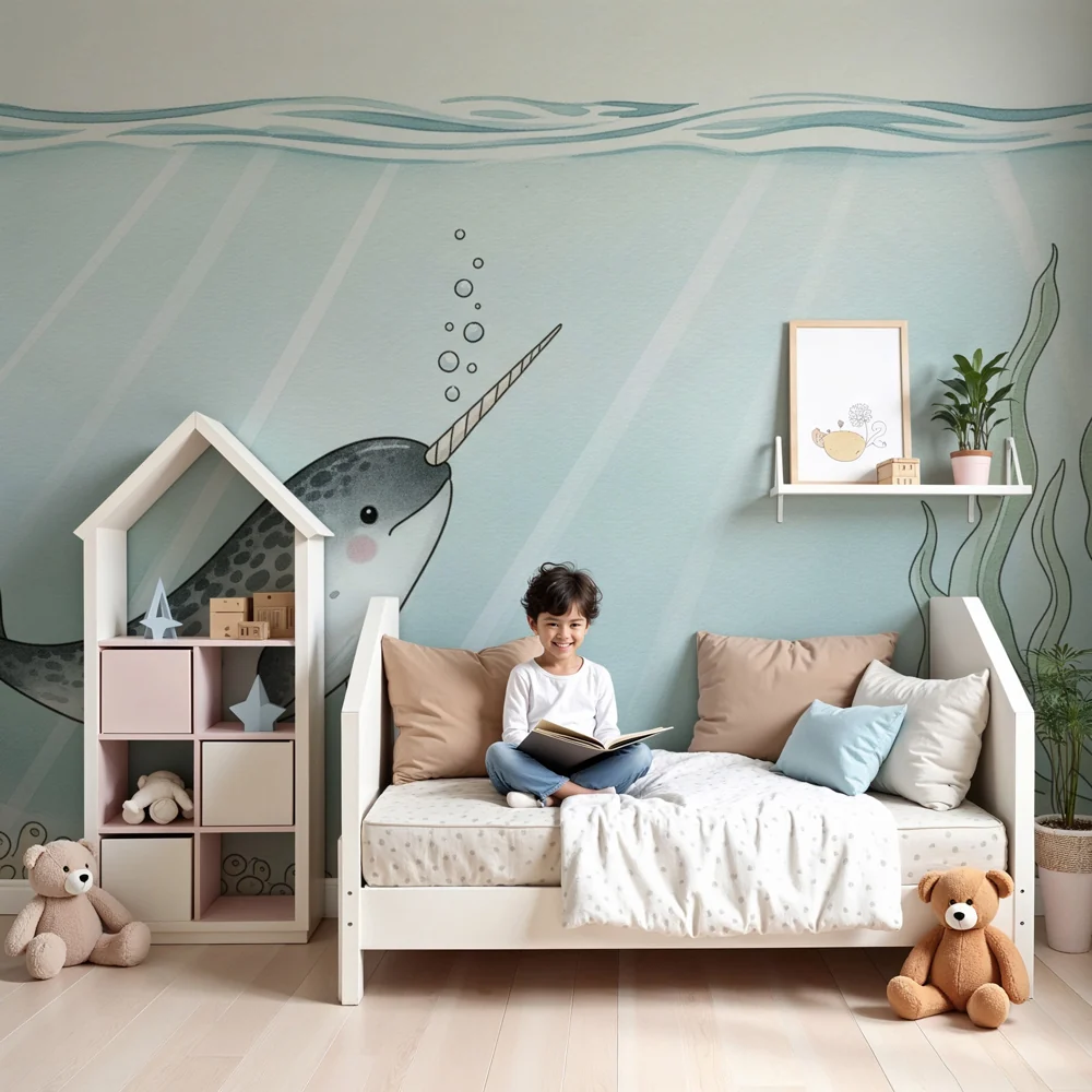 Papel de parede quarto bebê | Sretan narval pod vodom