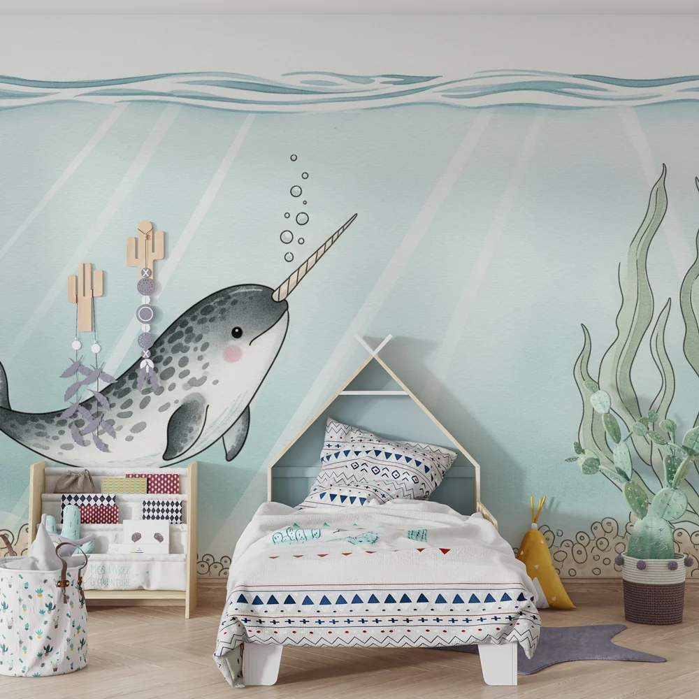 Papel de parede quarto bebê | Sretan narval pod vodom