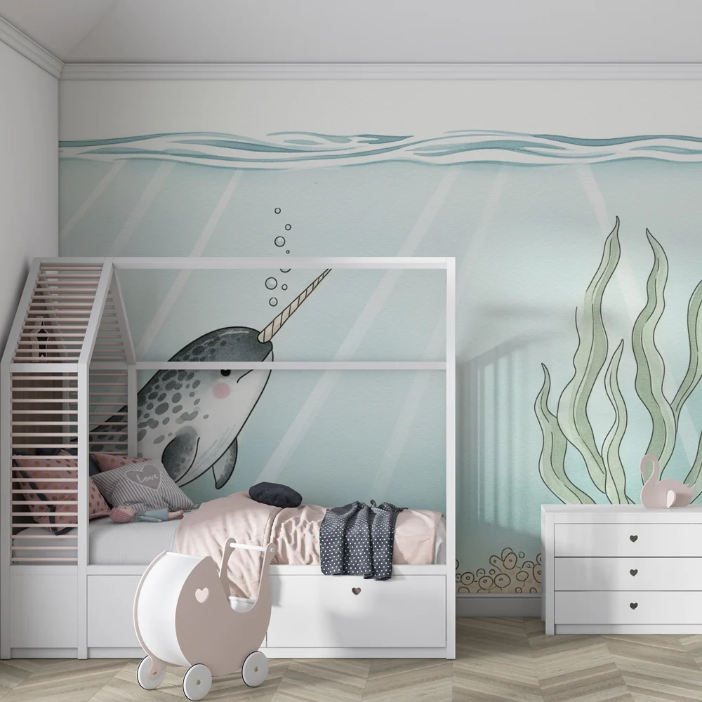 Papel de parede quarto bebê | Sretan narval pod vodom