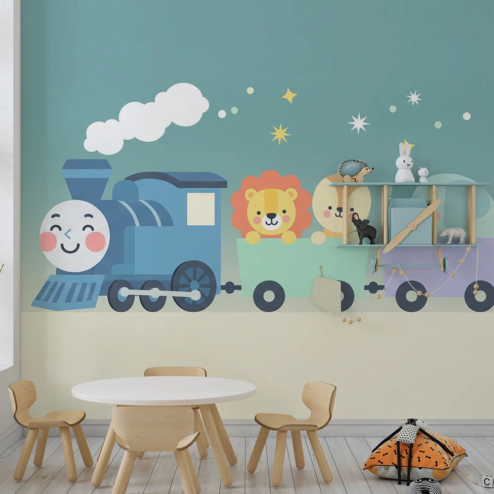 Papel de parede quarto bebê | Sretan vlak s simpatičnim životinjama