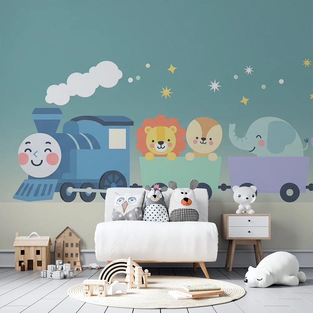 Papel de parede quarto bebê | Sretan vlak s simpatičnim životinjama