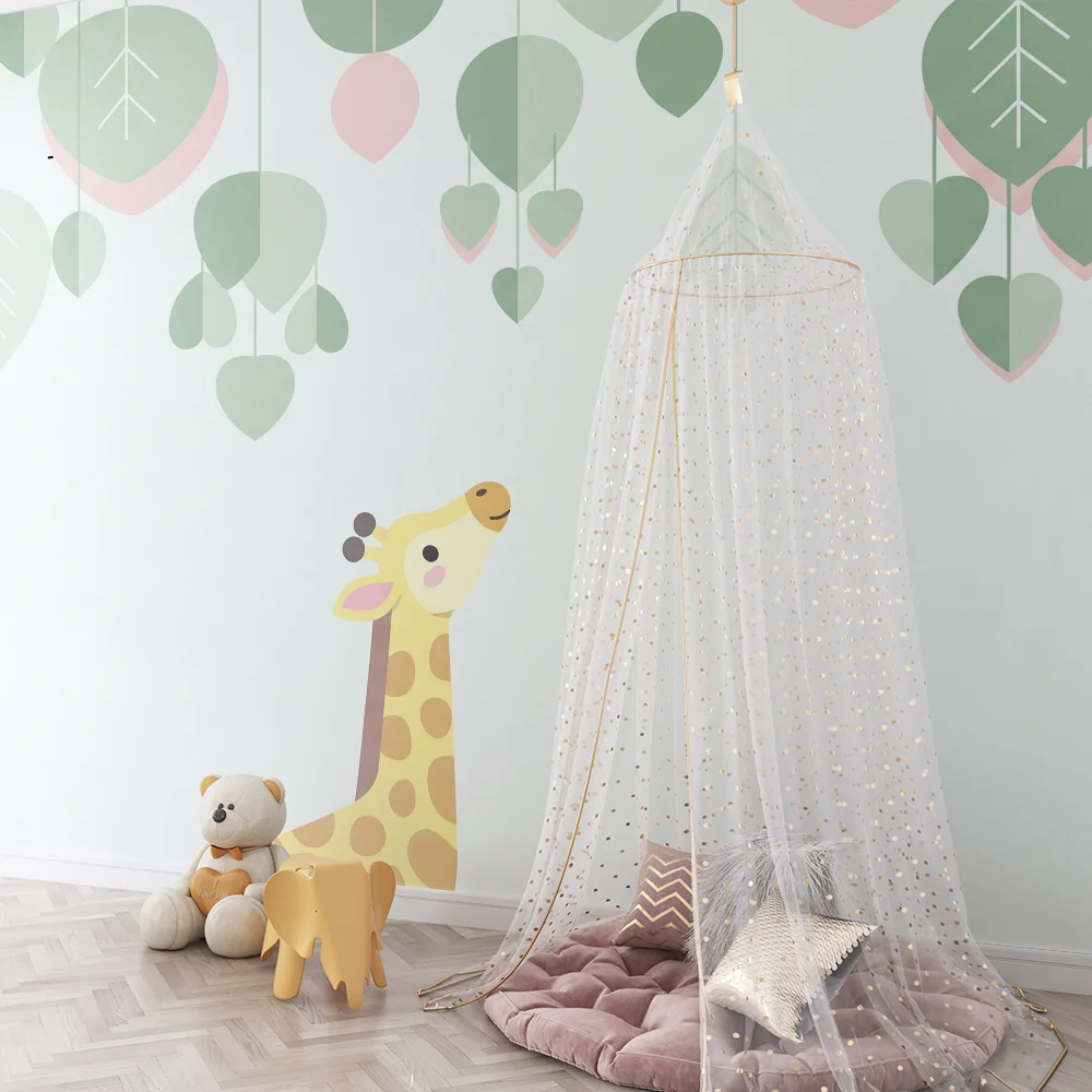 Papel de parede quarto bebê | Sretna žirafa ispod neba od pastelnih listova
