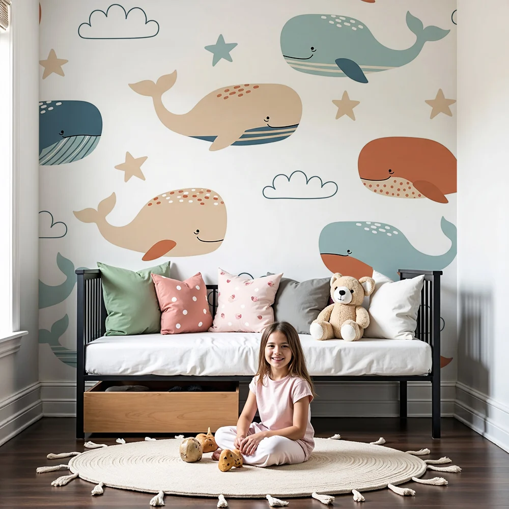 Papel de parede quarto bebê | Sretne kitove i oblaci