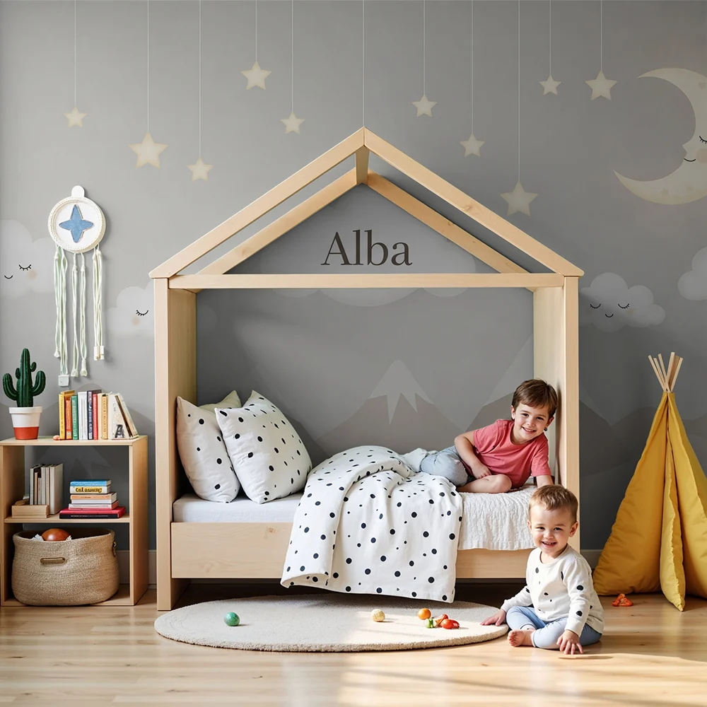Papel de parede quarto bebê | Sretne oblačiće i nježne planine pod zvjezdanim nebom