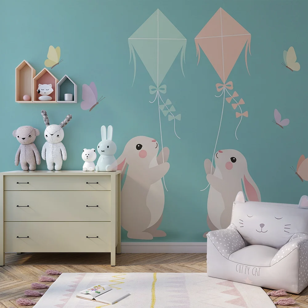 Papel de parede quarto bebê | Sretne zečeve i šarene zmajeve