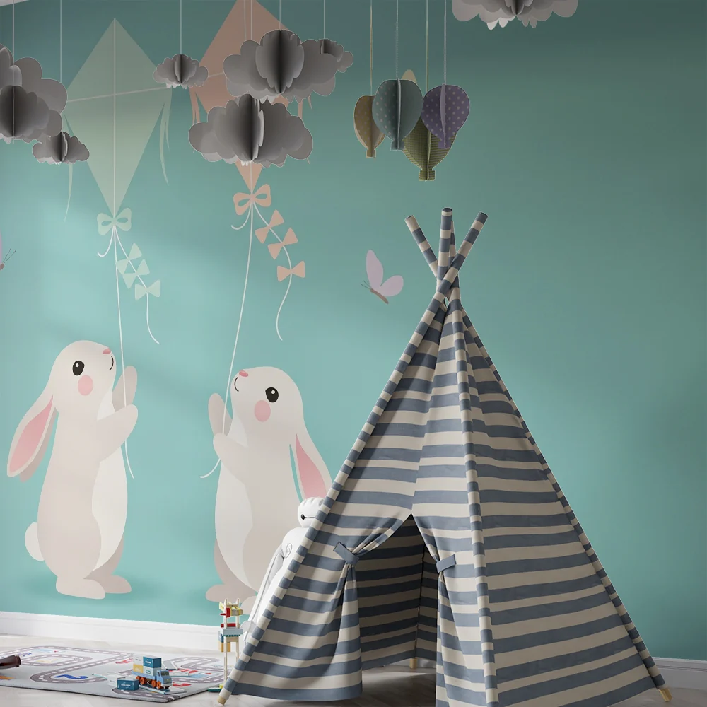 Papel de parede quarto bebê | Sretne zečeve i šarene zmajeve