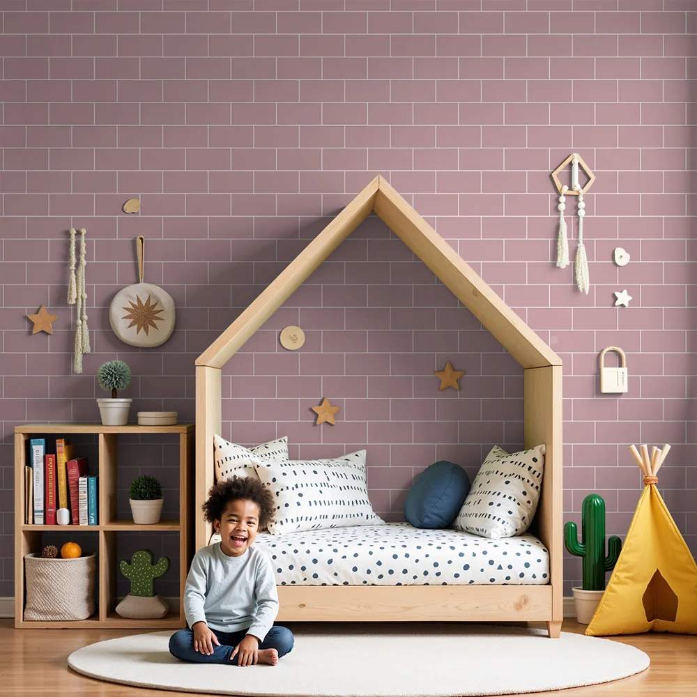 Papel de parede quarto bebê | Suave e calmante padrão de tijolo rosa