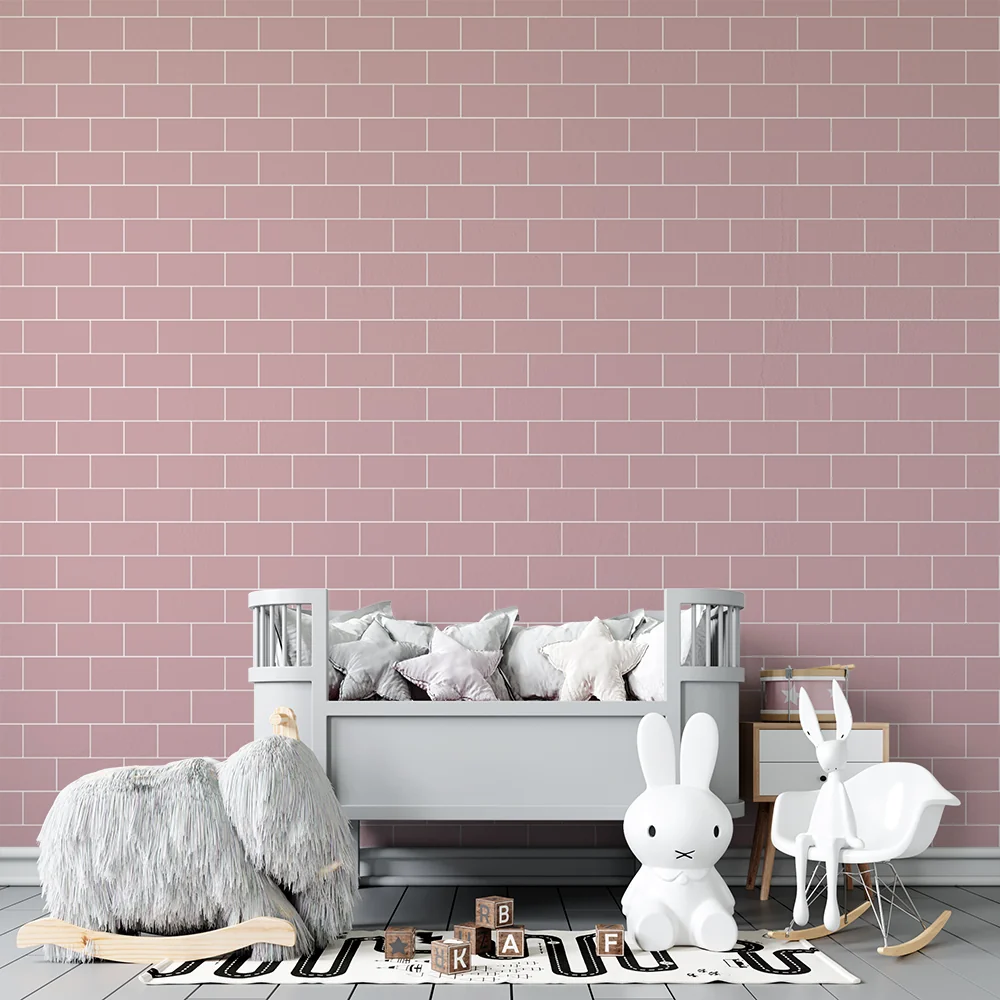 Papel de parede quarto bebê | Suave e calmante padrão de tijolo rosa