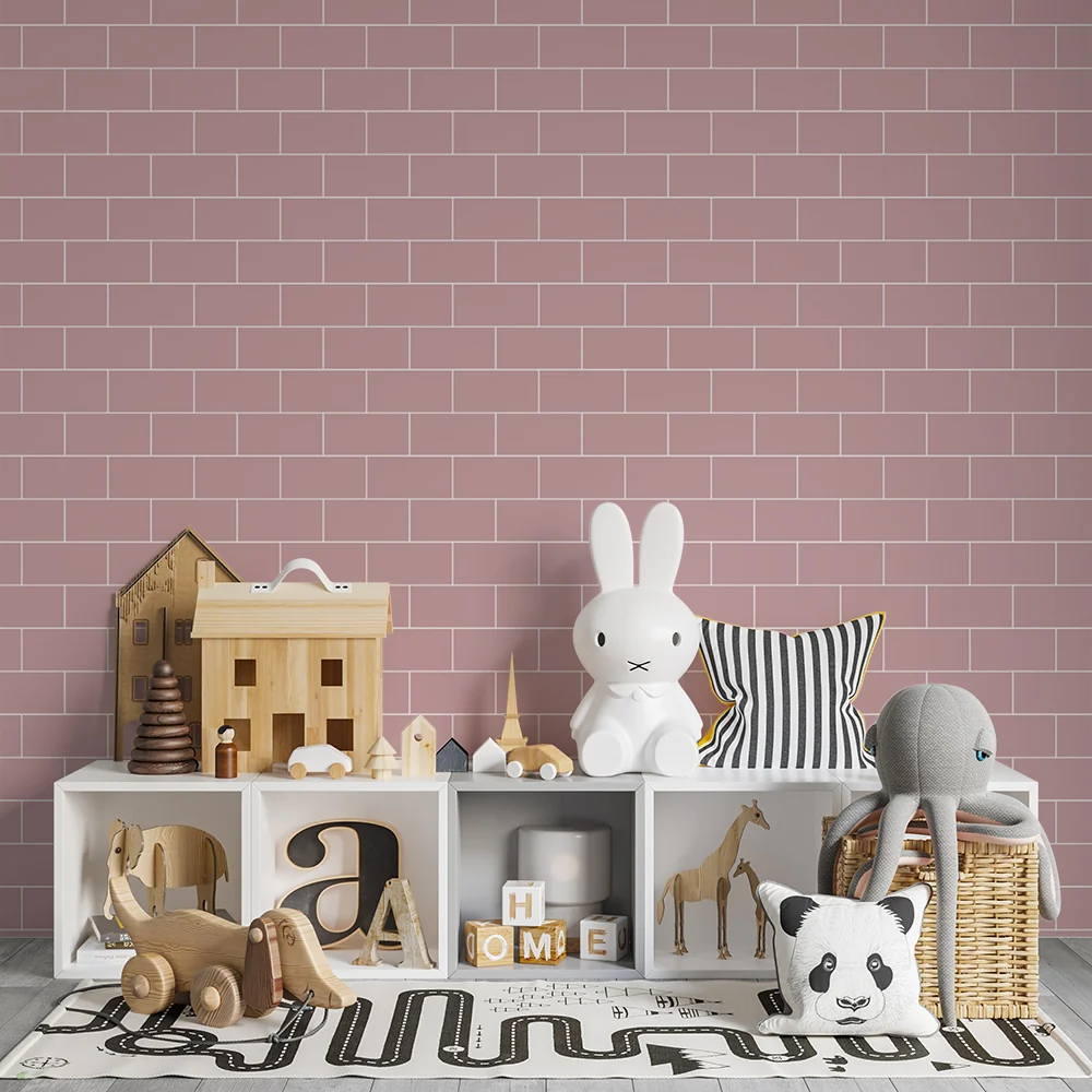 Papel de parede quarto bebê | Suave e calmante padrão de tijolo rosa
