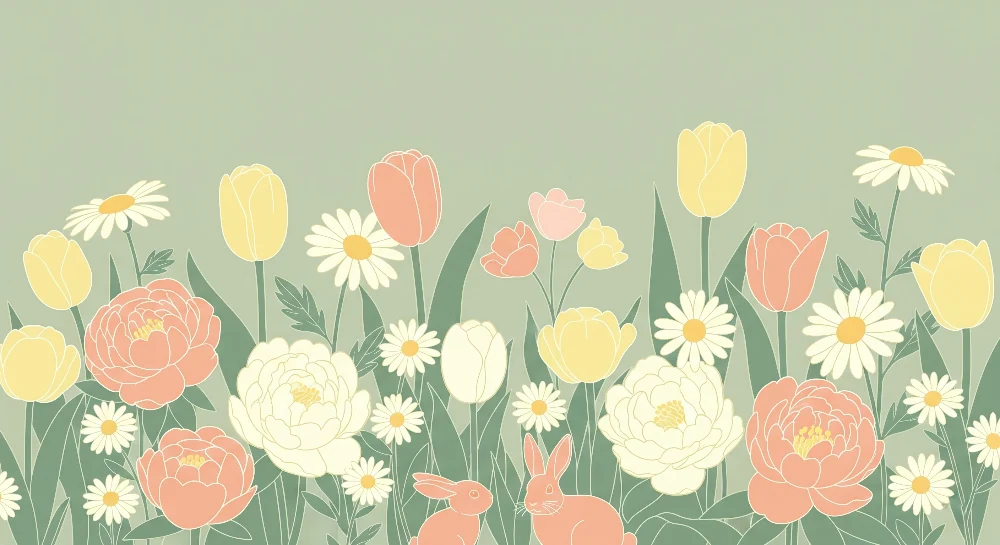 Papel de parede quarto bebê | Suaves flores e coelhos travessos