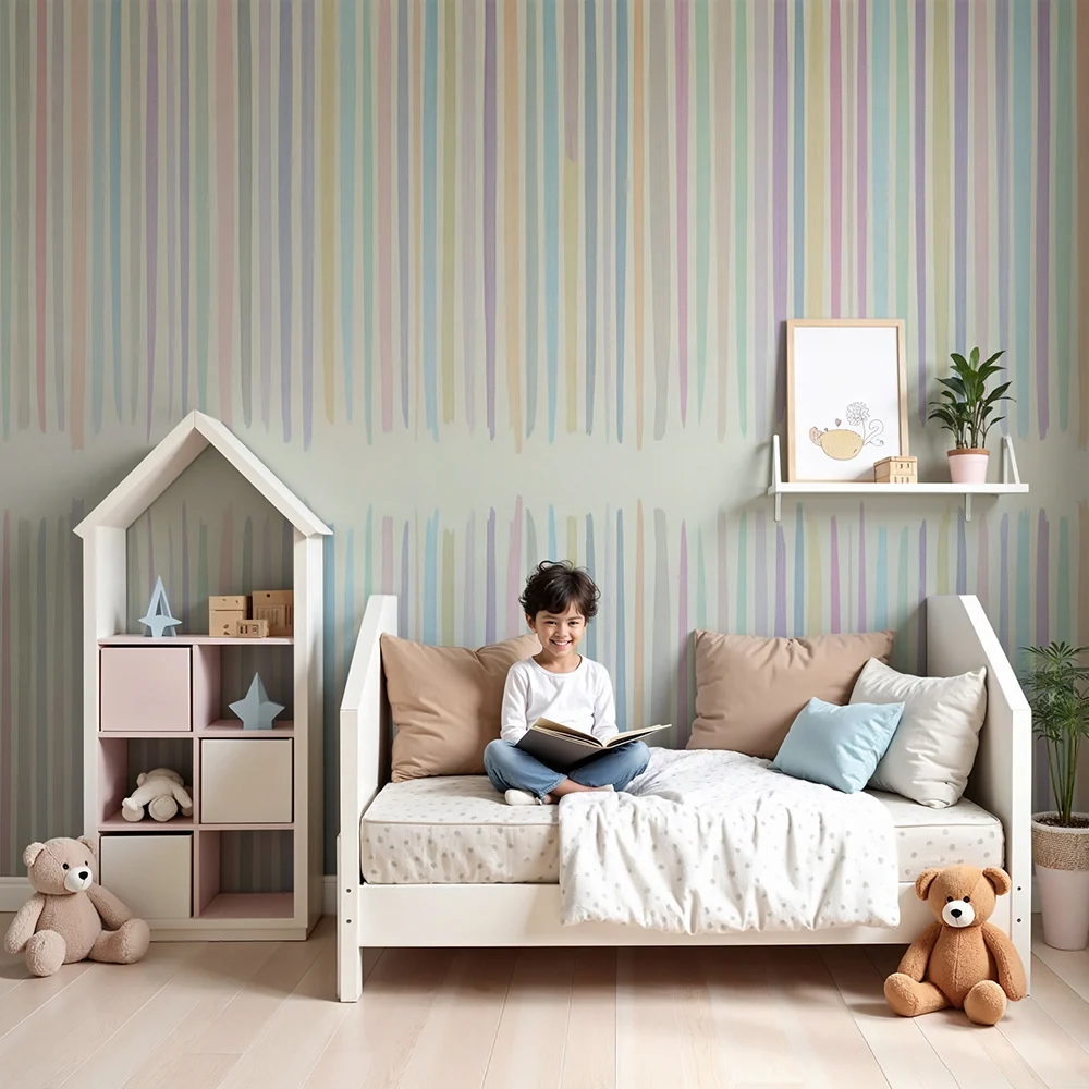 Papel de parede quarto bebê | Suaves listras pastel