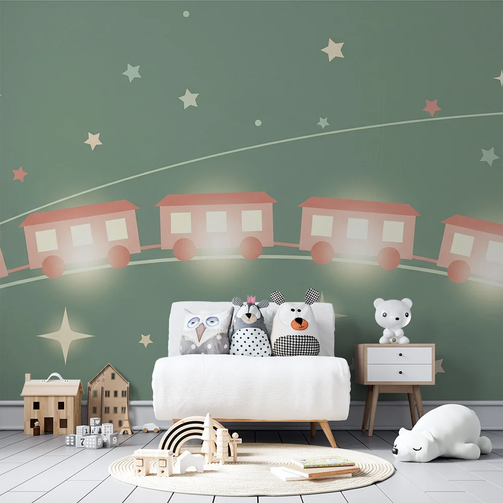 Papel de parede quarto bebê | Svijetleći vlak putuje ispod zvijezda