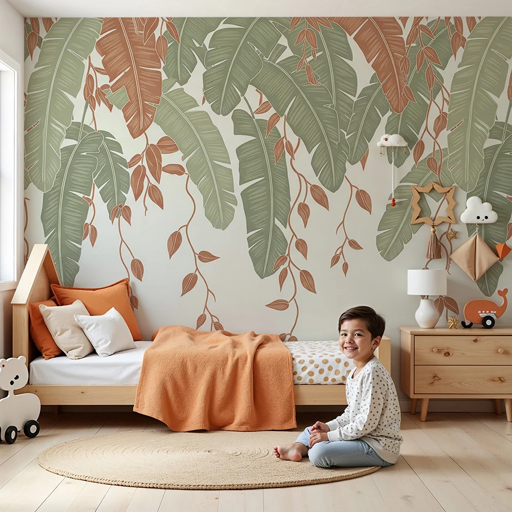 Papel de parede quarto bebê | Tropski listovi u dvostrukoj boji