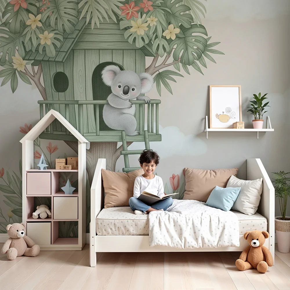 Papel de parede quarto bebê | Upoznajte koalu u njegovoj čarobnoj kolibi