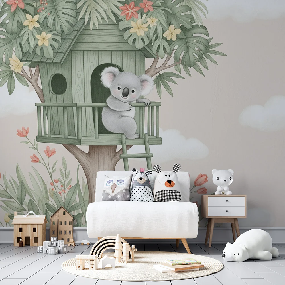 Papel de parede quarto bebê | Upoznajte koalu u njegovoj čarobnoj kolibi