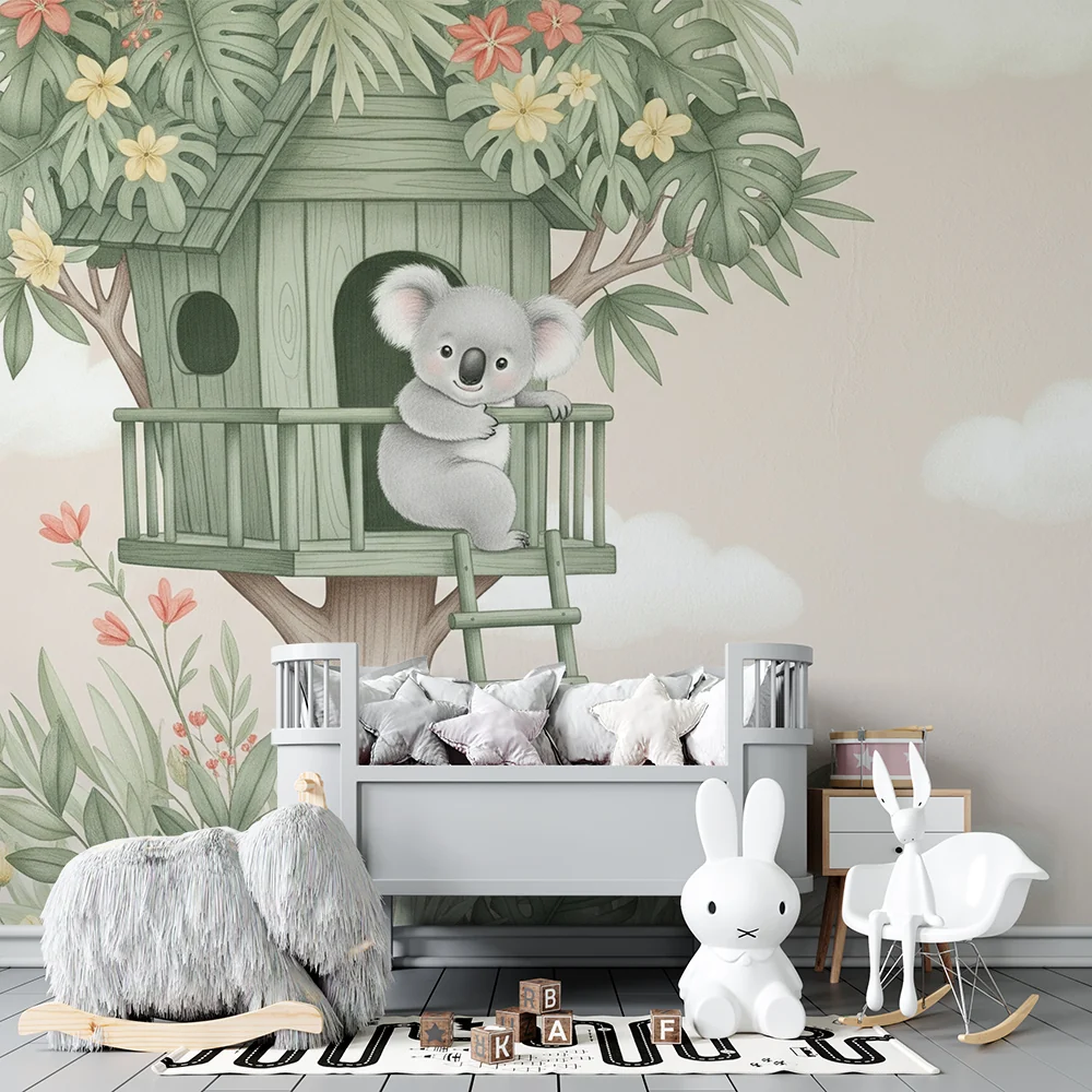 Papel de parede quarto bebê | Upoznajte koalu u njegovoj čarobnoj kolibi