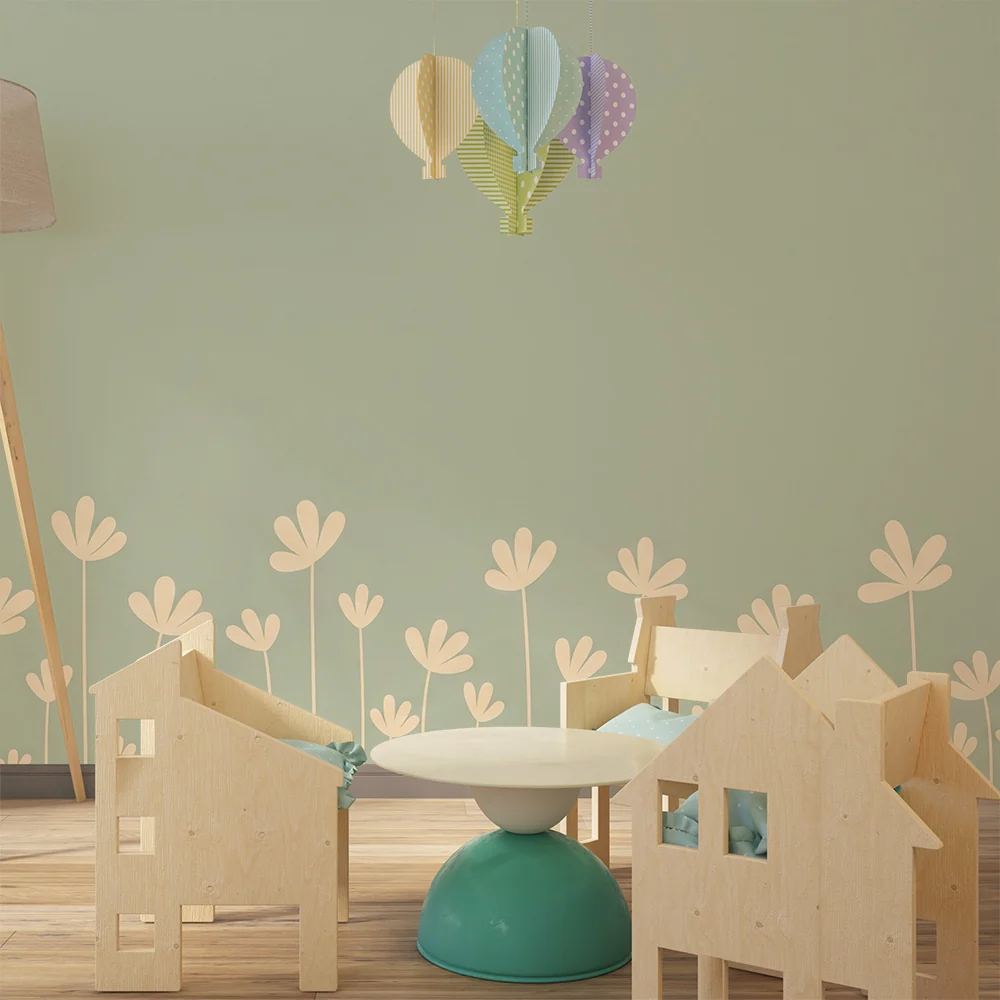 Papel de parede quarto bebê | Žuti cvjetovi na zelenoj pozadini