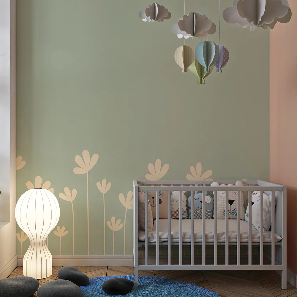 Papel de parede quarto bebê | Žuti cvjetovi na zelenoj pozadini