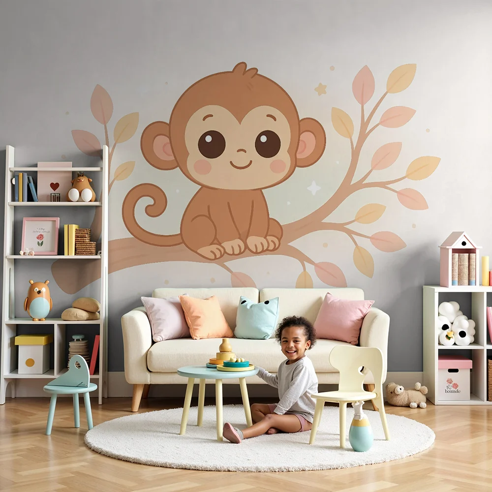 Papel de parede quarto bebê | Vesela majmun na grani