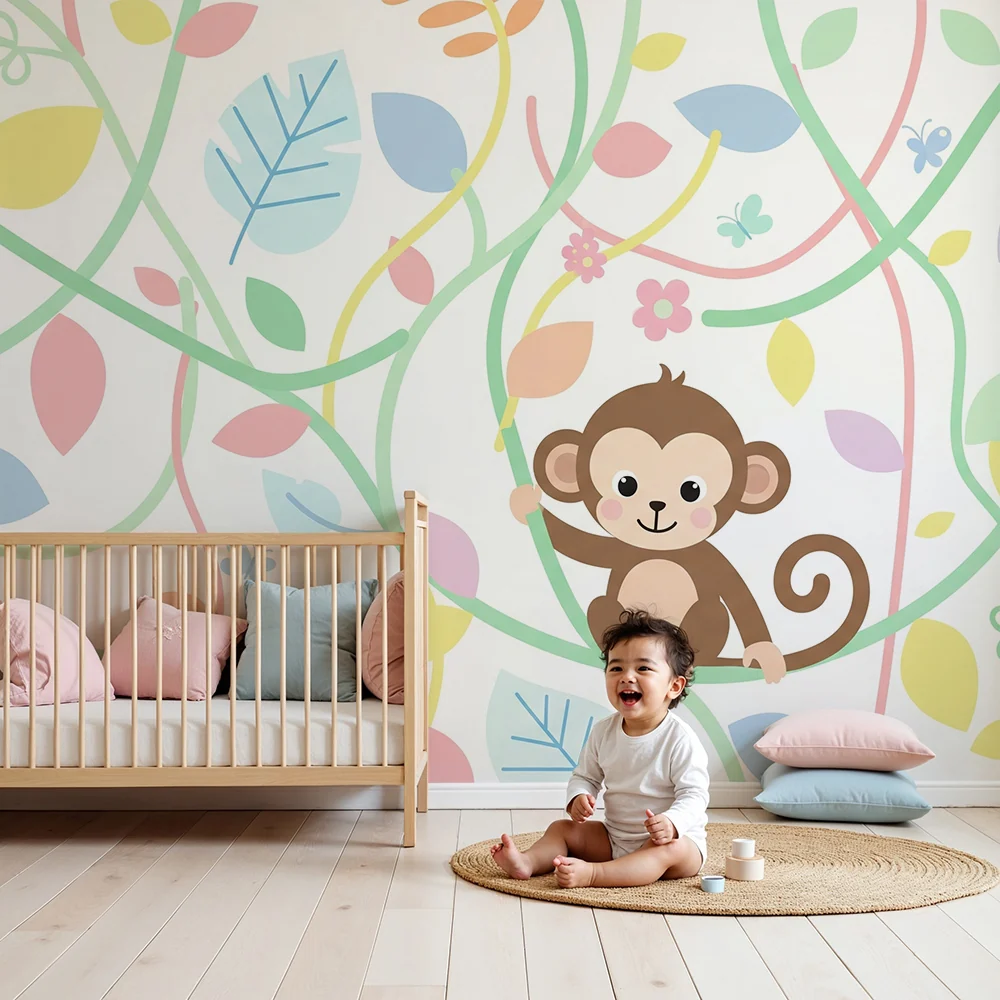 Papel de parede quarto bebê | Vragolasti majmun među šarenim lišćem