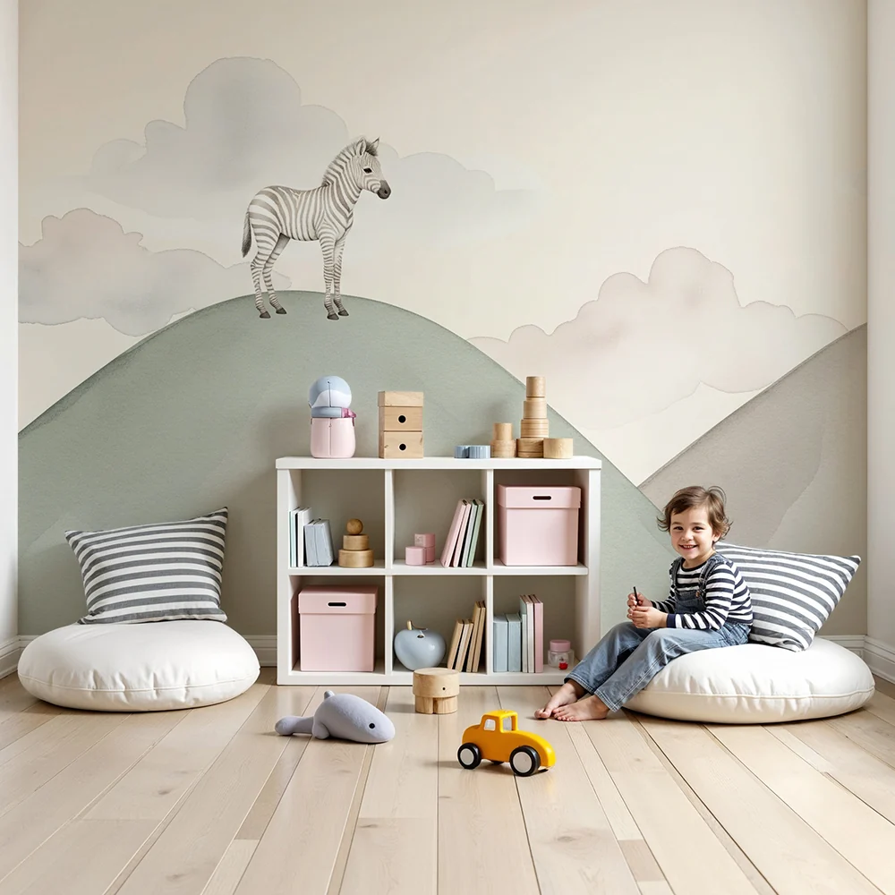 Papel de parede quarto bebê | Zebra na suave colina