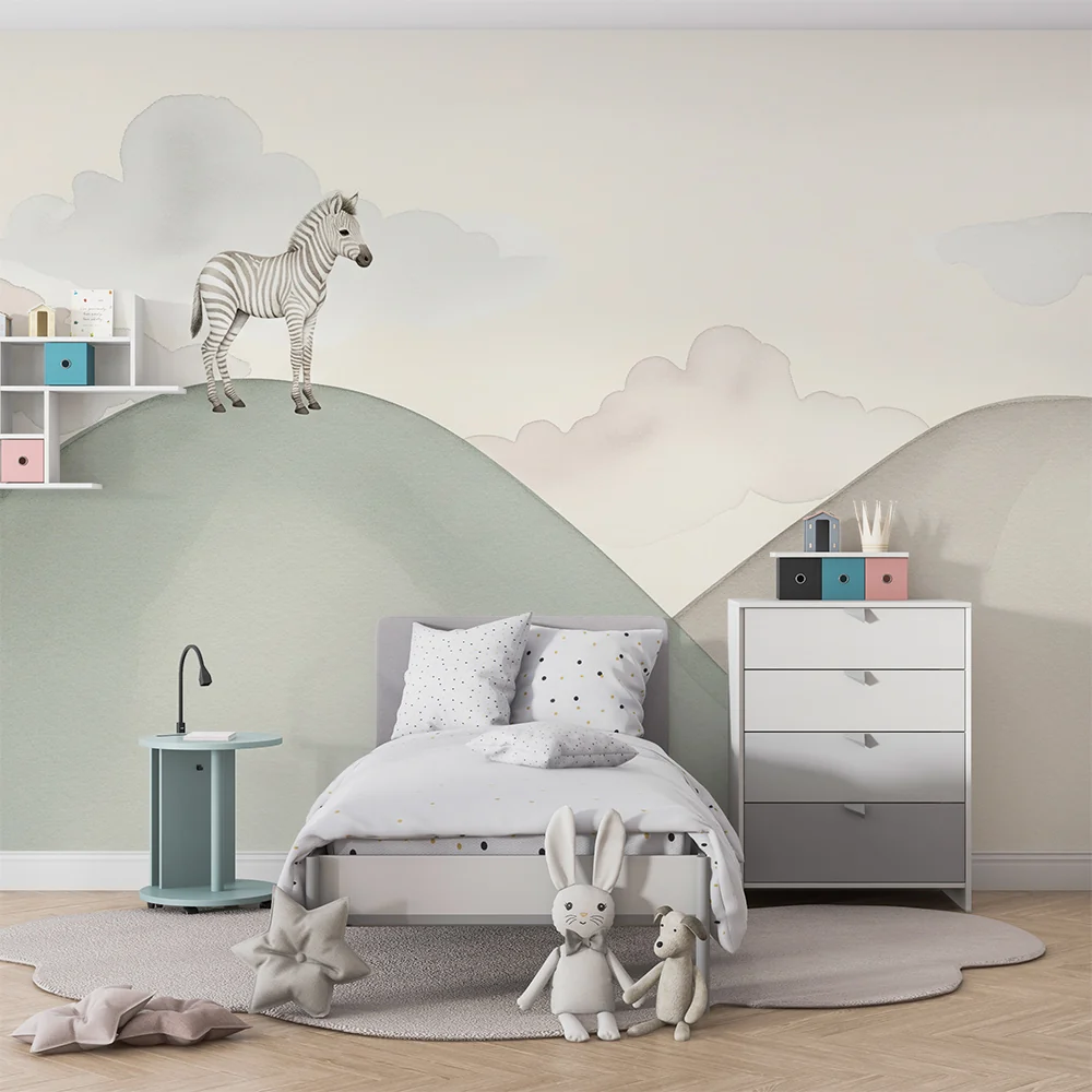 Papel de parede quarto bebê | Zebra na suave colina