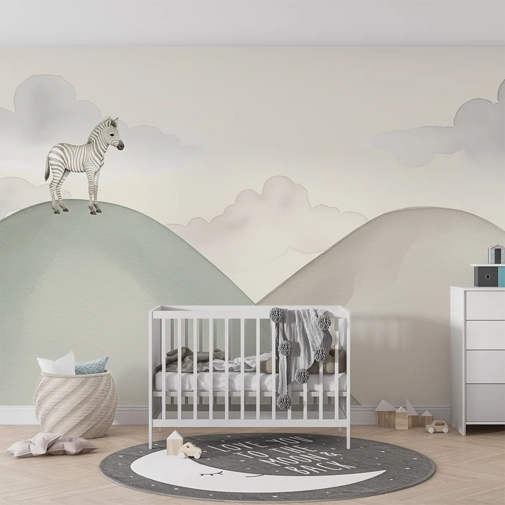 Papel de parede quarto bebê | Zebra na suave colina