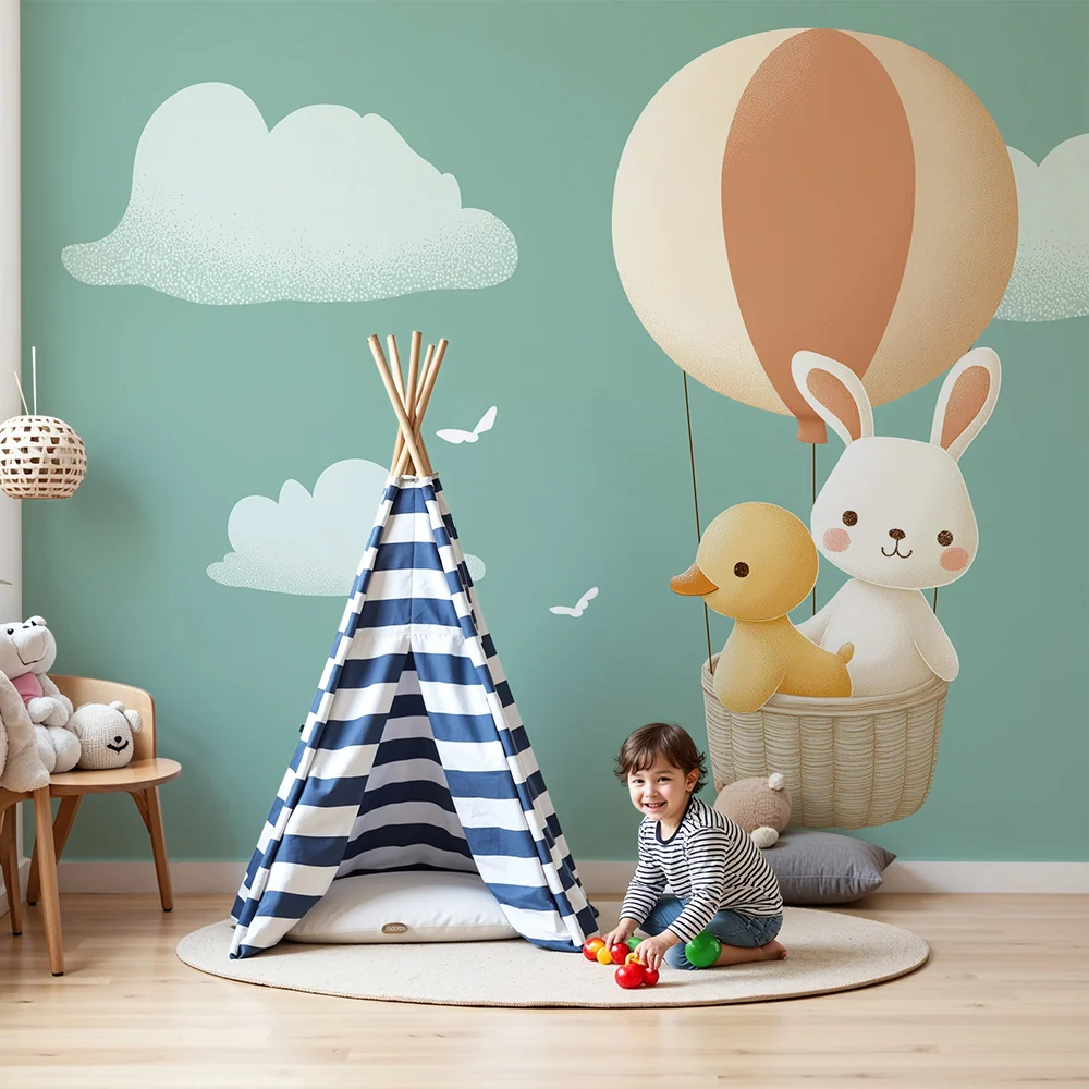 Papel de parede quarto bebê | Zec i patka u balonu usred oblaka