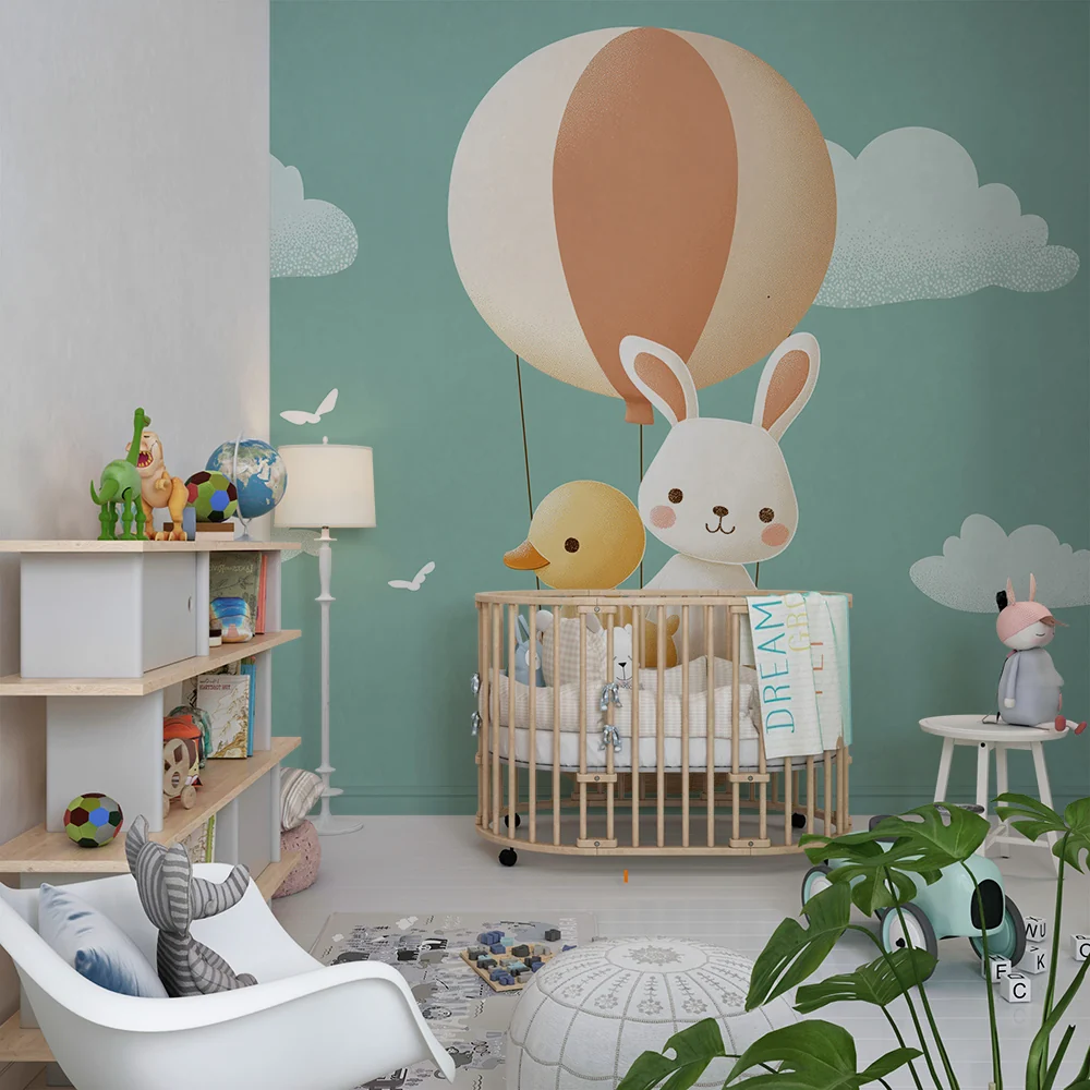 Papel de parede quarto bebê | Zec i patka u balonu usred oblaka