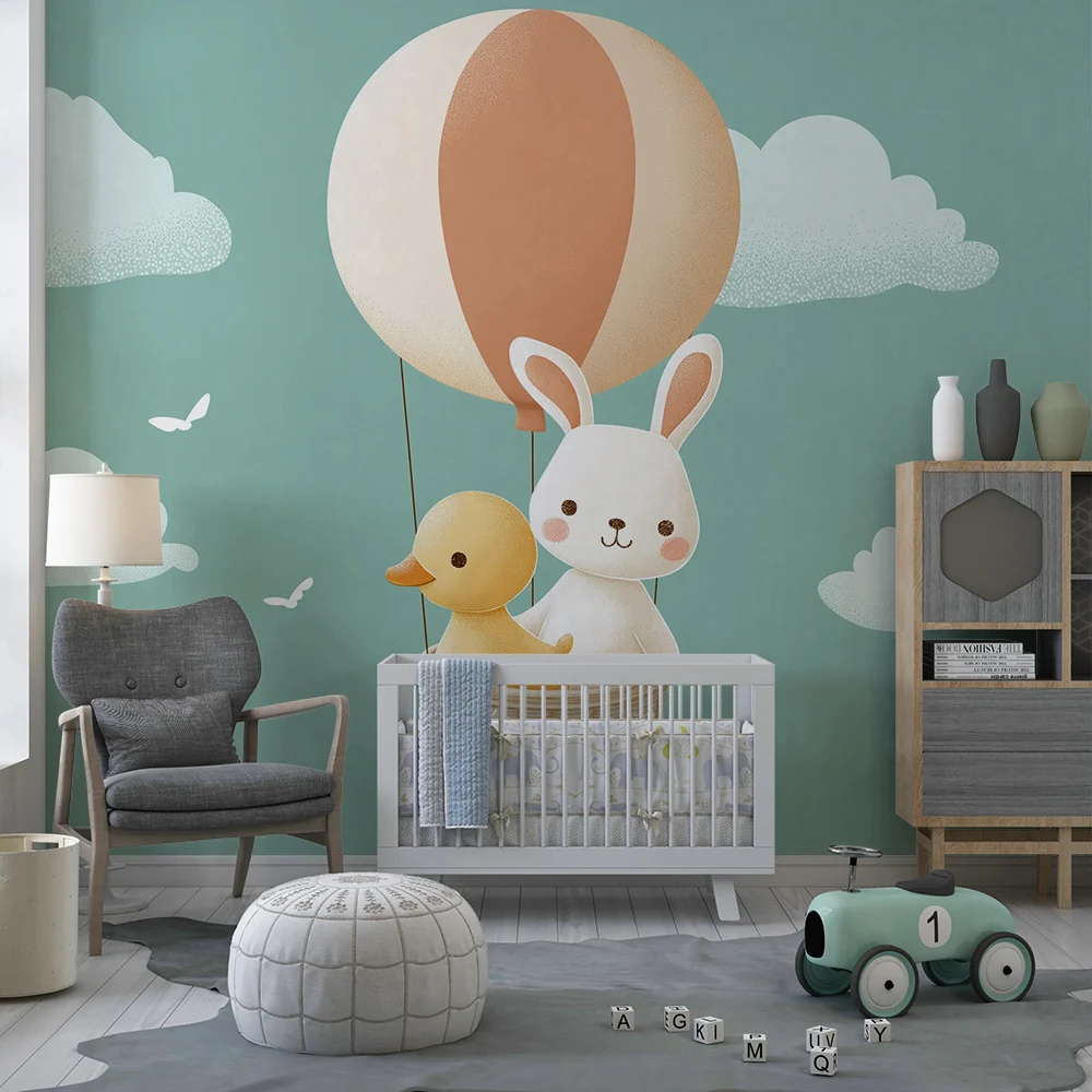 Papel de parede quarto bebê | Zec i patka u balonu usred oblaka
