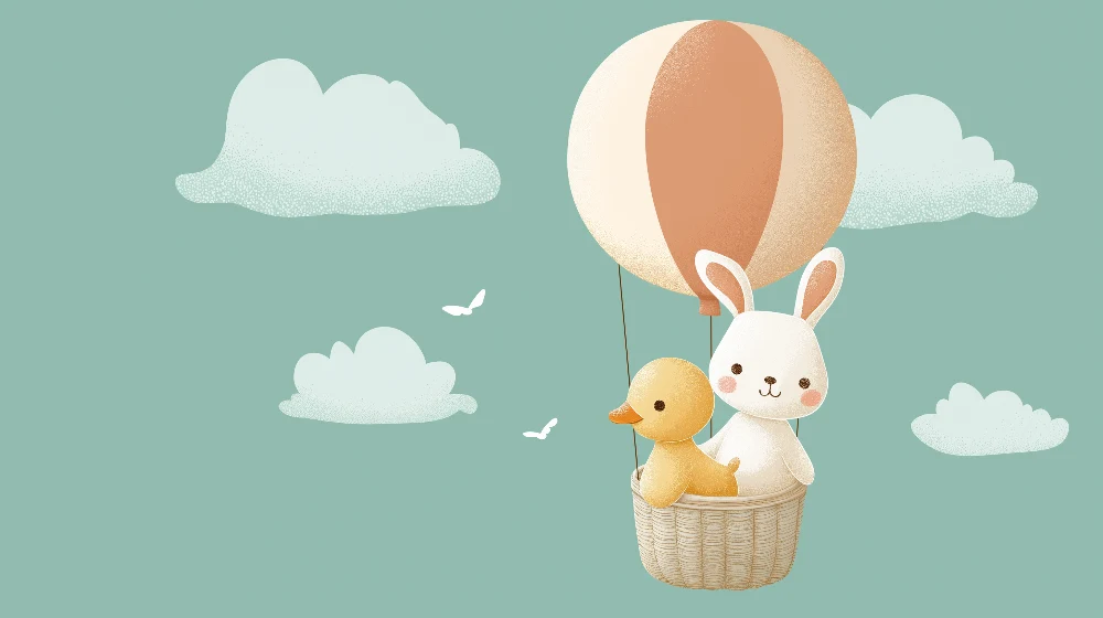 Papel de parede quarto bebê | Zec i patka u balonu usred oblaka
