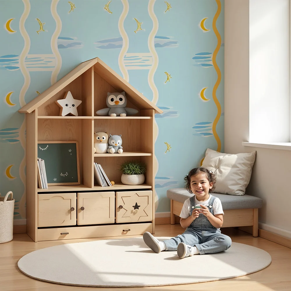 Papel de parede quarto bebê | Zlatni ptice i mjeseci