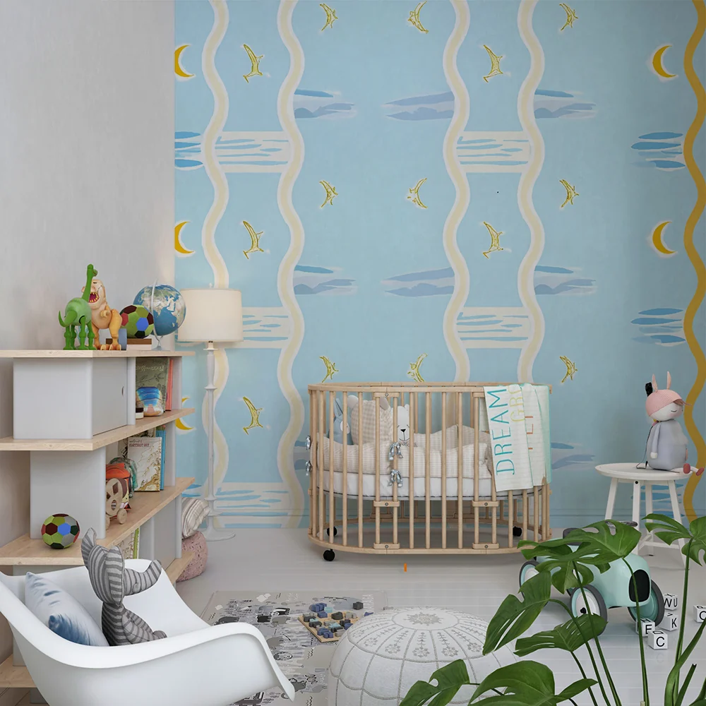 Papel de parede quarto bebê | Zlatni ptice i mjeseci