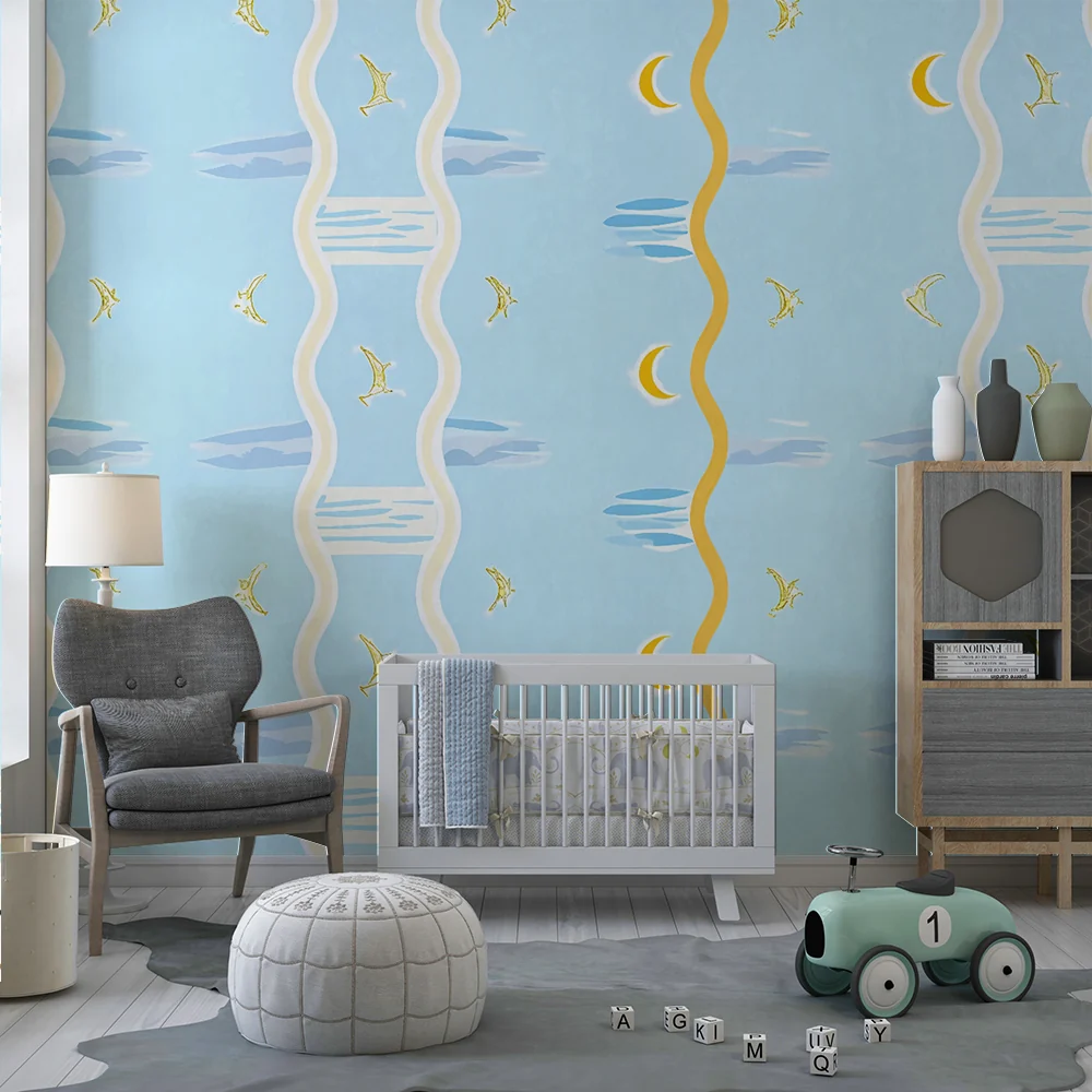 Papel de parede quarto bebê | Zlatni ptice i mjeseci