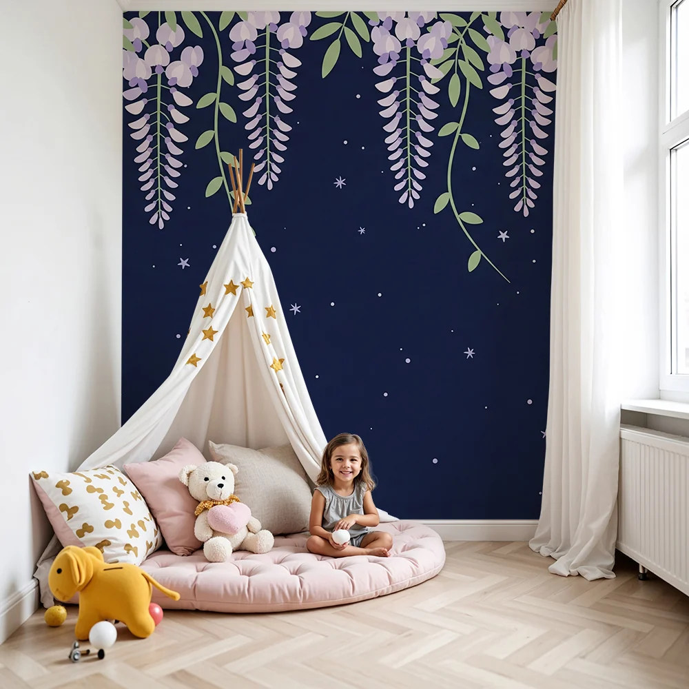 Papel de parede quarto bebê | Zvjezdani glicinije na noćnoj pozadini