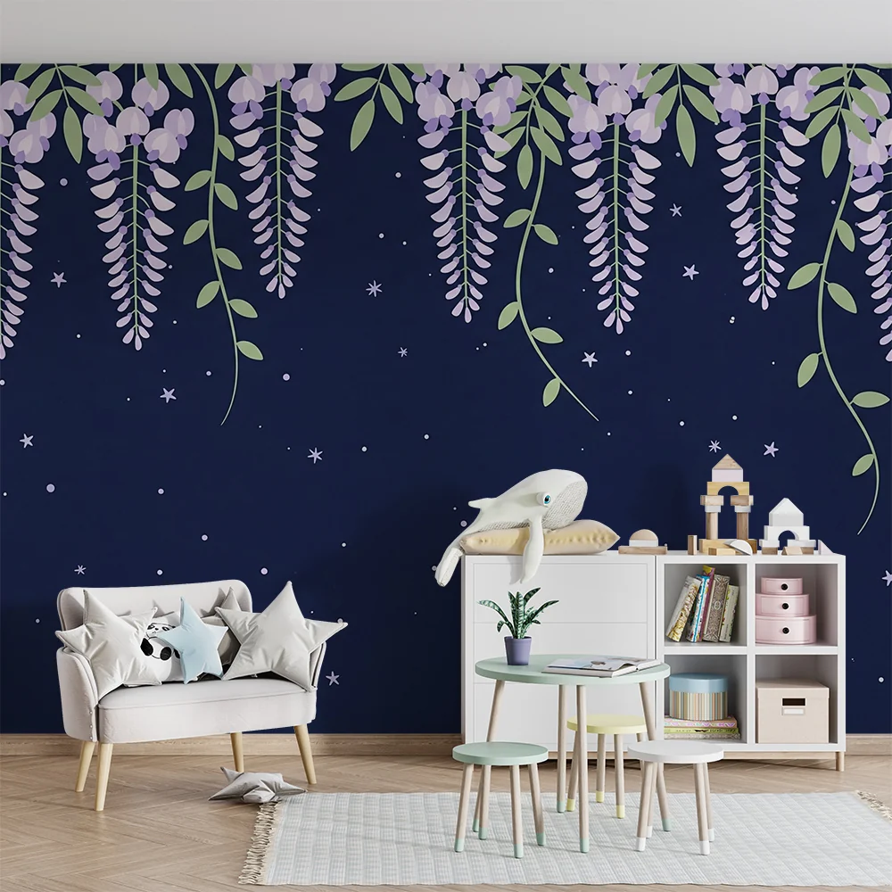 Papel de parede quarto bebê | Zvjezdani glicinije na noćnoj pozadini
