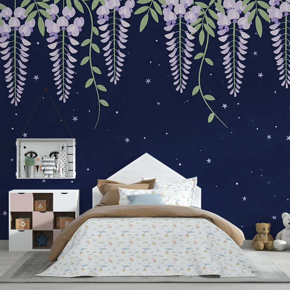 Papel de parede quarto bebê | Zvjezdani glicinije na noćnoj pozadini