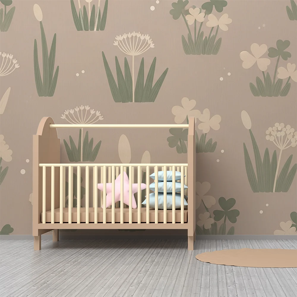 Papier de parede za bebe sobe | Delikatni cvjetovi i djetelina