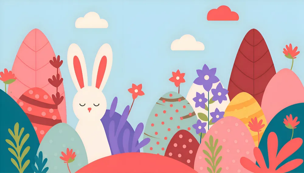 Papier de parede crianç | Coelho sonhador e jardim colorido