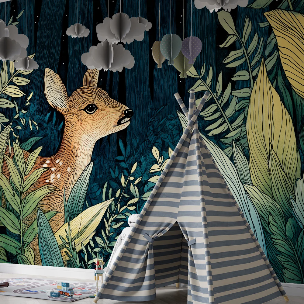 Papier de parede crianç | Curioso cervo em uma floresta encantada