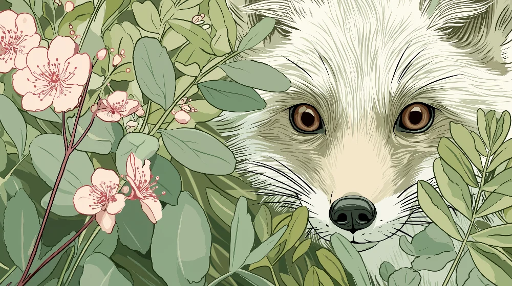 Papier de parede crianç | Curioso raposa entre folhagens e flores delicadas