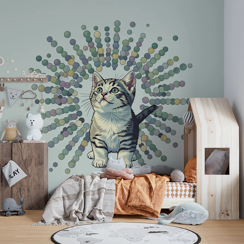 Papier de parede crianç | Gatinho fofo cercado por bolhas coloridas