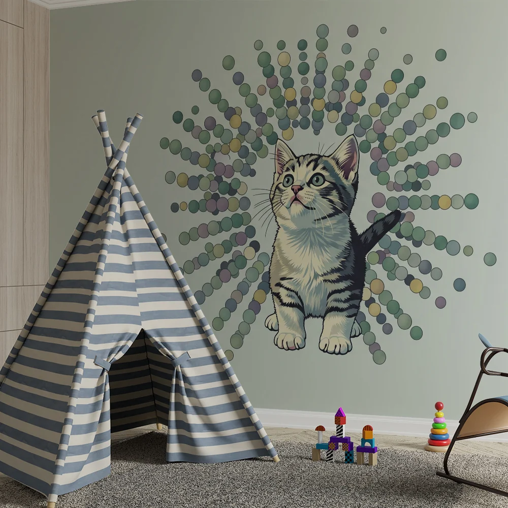 Papier de parede crianç | Gatinho fofo cercado por bolhas coloridas