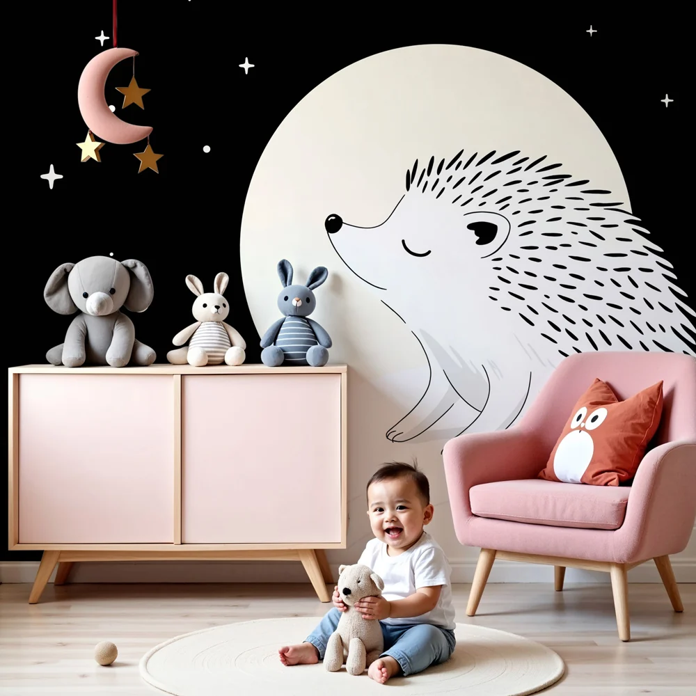 Papier de parede crianç | Ouriço sonhador sob as estrelas