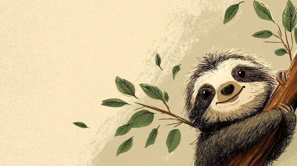 Papier de parede crianç | Preguiçoso na árvore e folhas verdes