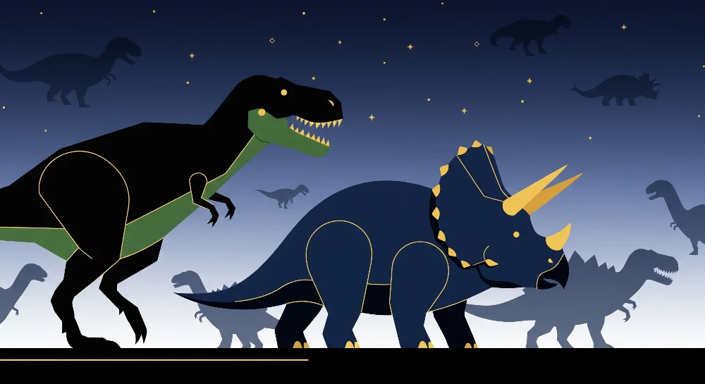 Papier de parede dječja soba | Šareni dinosauri ispod zvjezdane noći