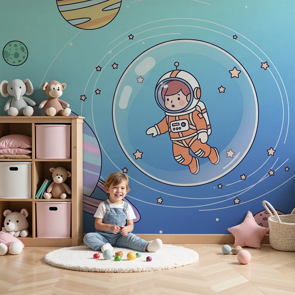 Papier de parede dječja soba | Astronaut plutajući u šarenom svemiru