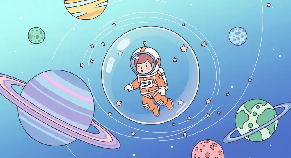Papier de parede dječja soba | Astronaut plutajući u šarenom svemiru
