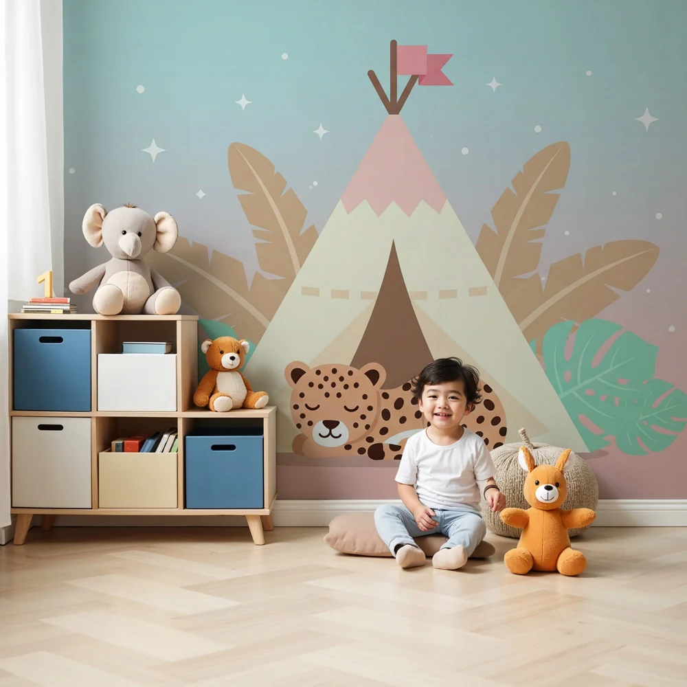 Papier de parede dječja soba | Šator i spavaći leopard